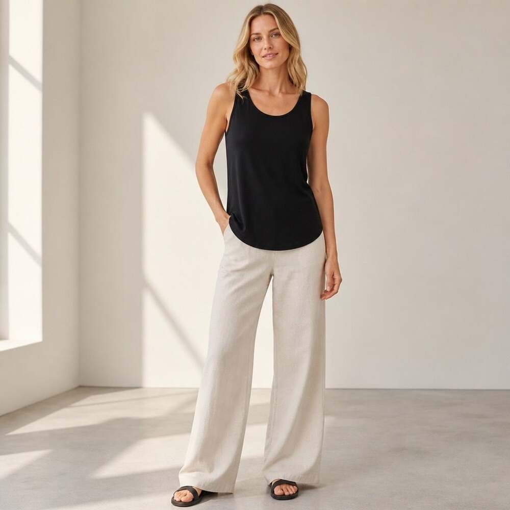 Eileen Fisher Black Organic Cotton Scoop Neck Tank Top Size L